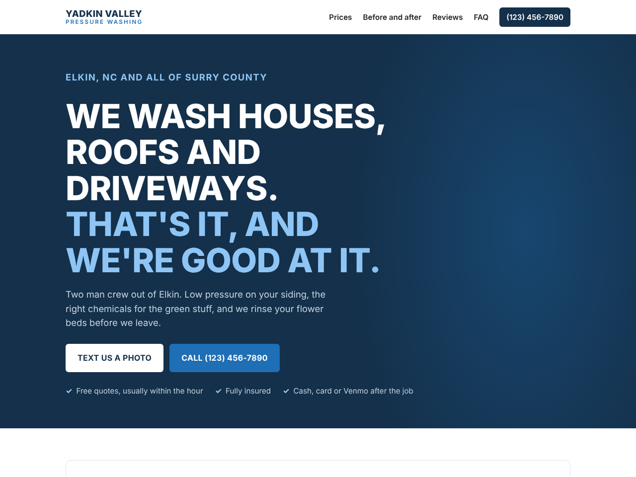Yadkin Valley Pressure Washing sample website